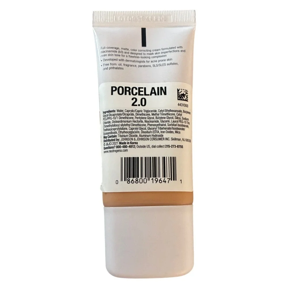 Neutrogena Matte CC Cream Clear Coverage‎ Niacinamide 1oz Shade Porcelain 2.0